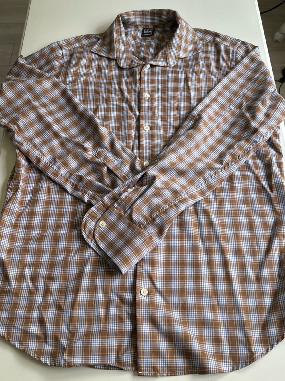 Ike Behar Brown and White Plaid Button-Down Shirt